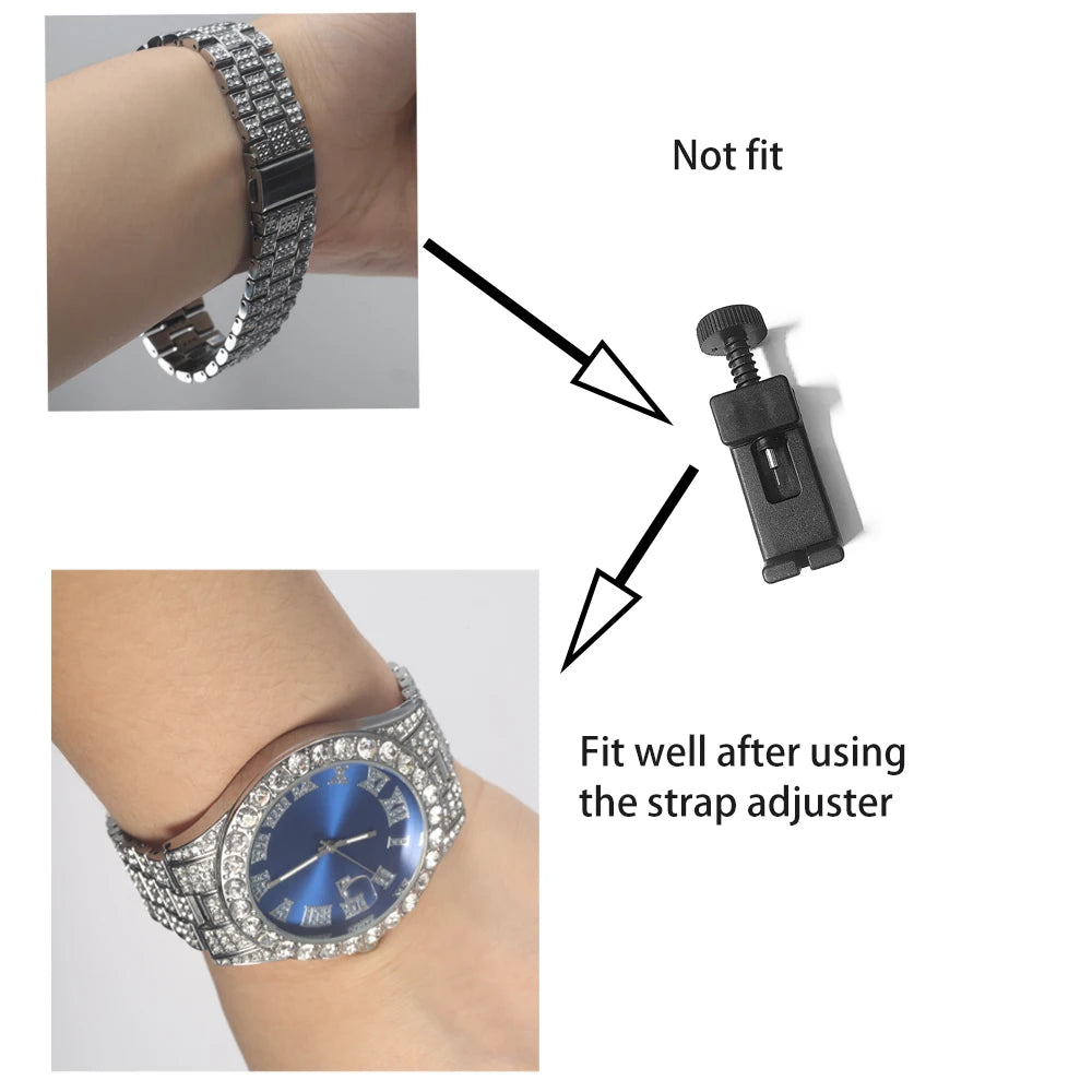 3pcs Men's Watch Set Hip-hop Punk Inlay Diamond Square Watch+Cuban Chain+Bracelet Comes With Strap Adjuster Stylish Jewelry Gift