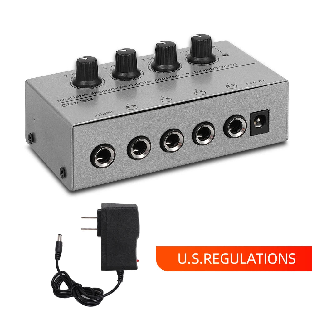4 Channels Mini Stereo Headphone Amplifier HA400 Headphone Distributor Ultra-Compact With Power Adapter EU US Plug Adapter