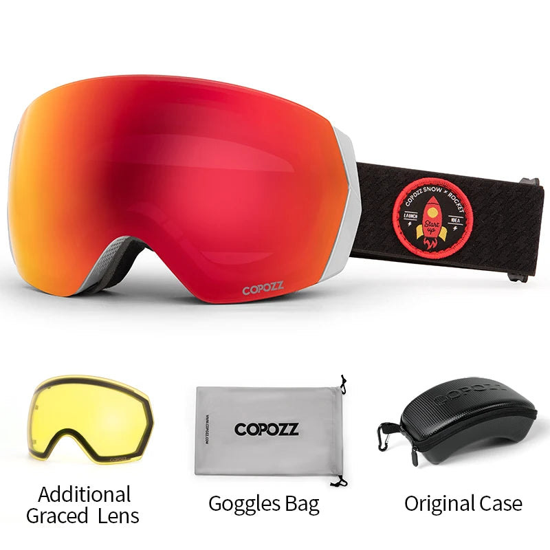 COPOZZ Ski Goggles Men Women UV400 Anti-fog Ski Eyewear Snow Glasses Adult Snowboard Goggle with Night Yellow Lens and Case Set