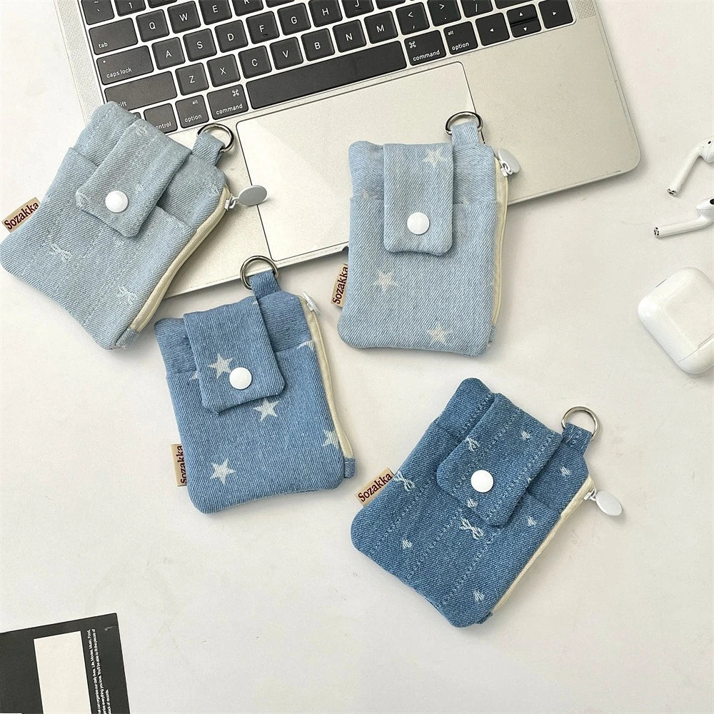 Women Short Wallets Canvas Female Purses Cute Star Bow Card Holder Wallet for Girl Small Zipper Wallet with Coin Purse