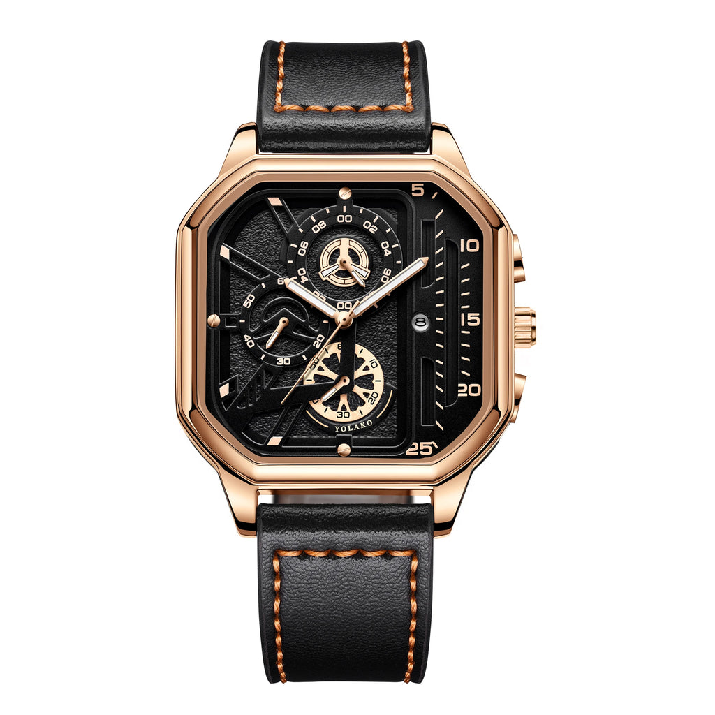 Luxury Big Dial Men Square Watch Casual PU Leather Strap Men Sports Watches
