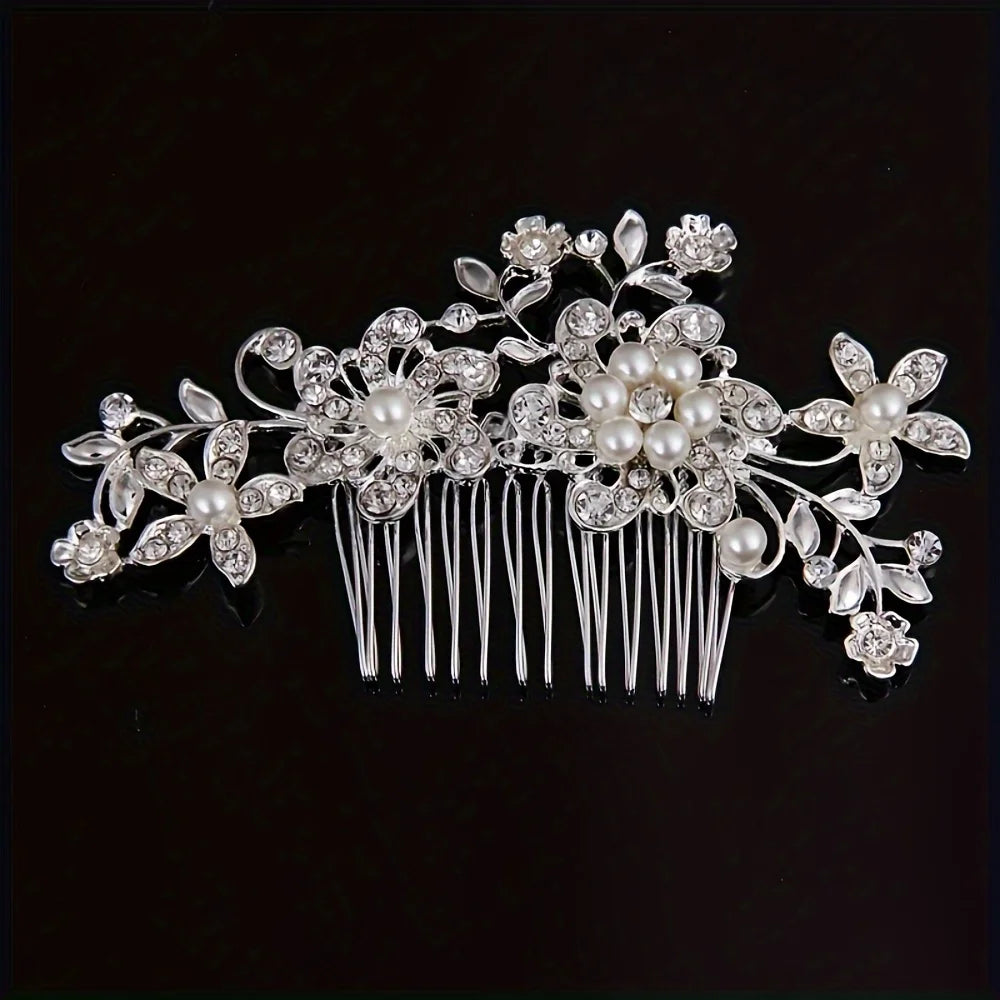 Wedding Crystal Pearls Hair Combs Handmade Hair Jewelry Bridal Headpiece Girls Headdress Women Hairpins Elegant Women Tiara