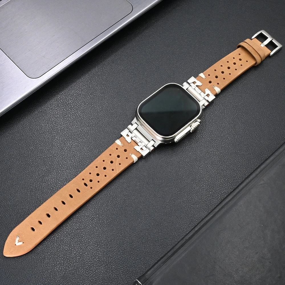 Luxury Leather Band for Apple Watch Ultra 3 2 49mm Series 11 10 46mm 9 8 7 45mm Correa Strap for iWatch 6 5 4 Se 3 44mm Bracelet