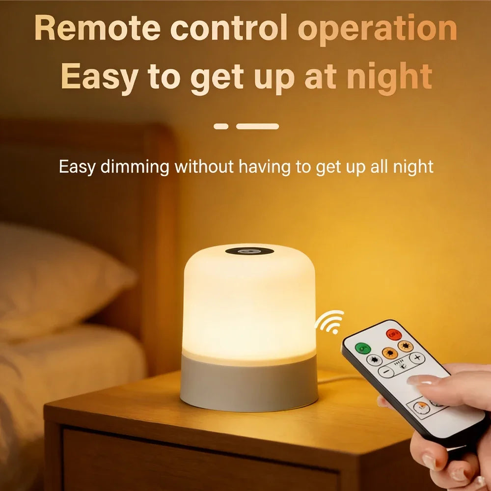 LED Touch Switch Night Lamp Remote Control Rechargeable Three Colors Dimmable Light Timing Bedside Sleeping Reading Table Lights
