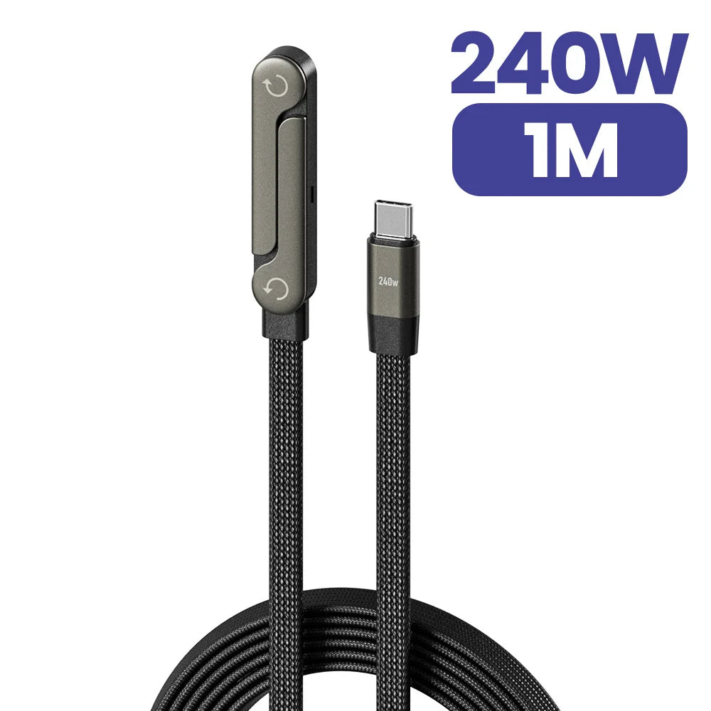 240W 2-in-1 Type C to USB C Fast Charging Data Cable Foldable Phone Holder Type C Fast Charging cabo For iPhone 17 Black/Orange