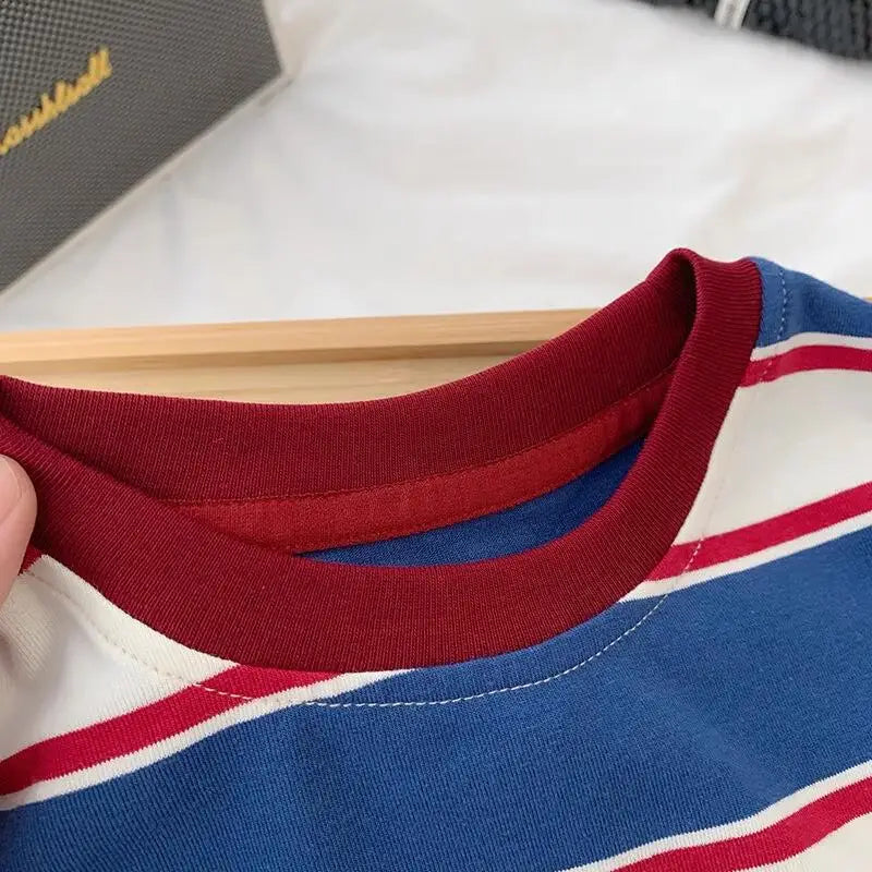 Stylish Boys' Striped Sweatshirt  Comfortable Long Sleeve Top for Spring & Autumn Casual Base Layer Shirt