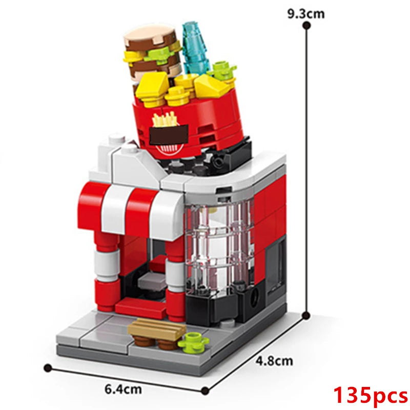 DIY Architecture Store Street View Food House Building Blocks Kit Girls Bricks Classic Movie Model Toys