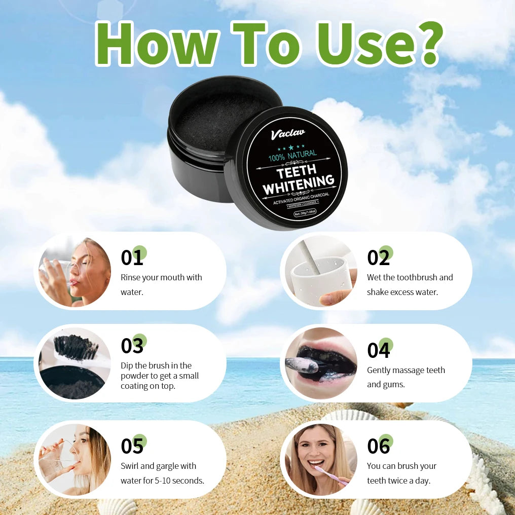 Vaclav Activate Charcoal Teeth Whitening Powder Bamboo Charcoal Teeth Cleaning Powder Natural Whitener Deep Clean Remove Stain