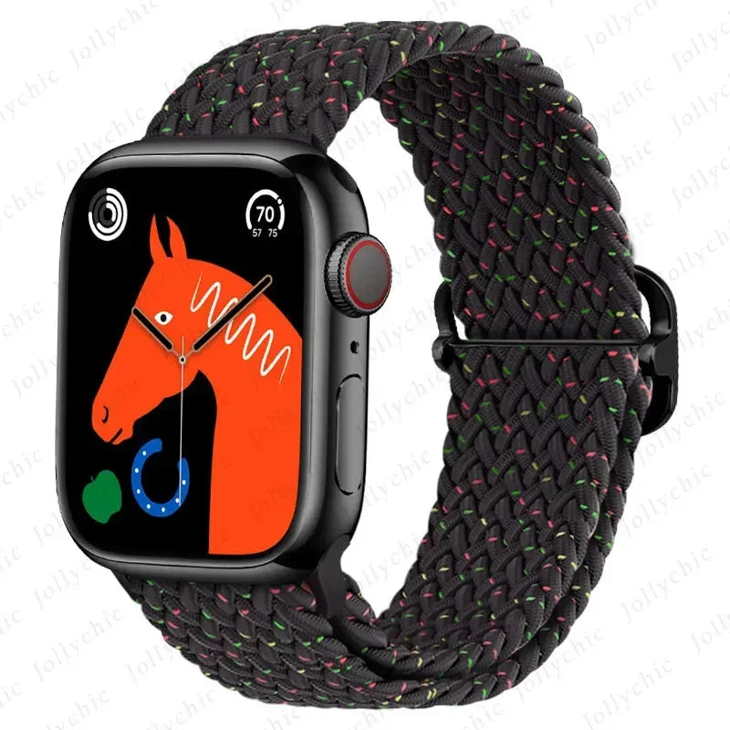 Braided Loop Strap For Apple Watch Ultra Band 49mm 44 45mm 42mm 41mm Nylon Elastic Belt Bracelet iWatch Series 9 8 7 6 5 4 SE 3