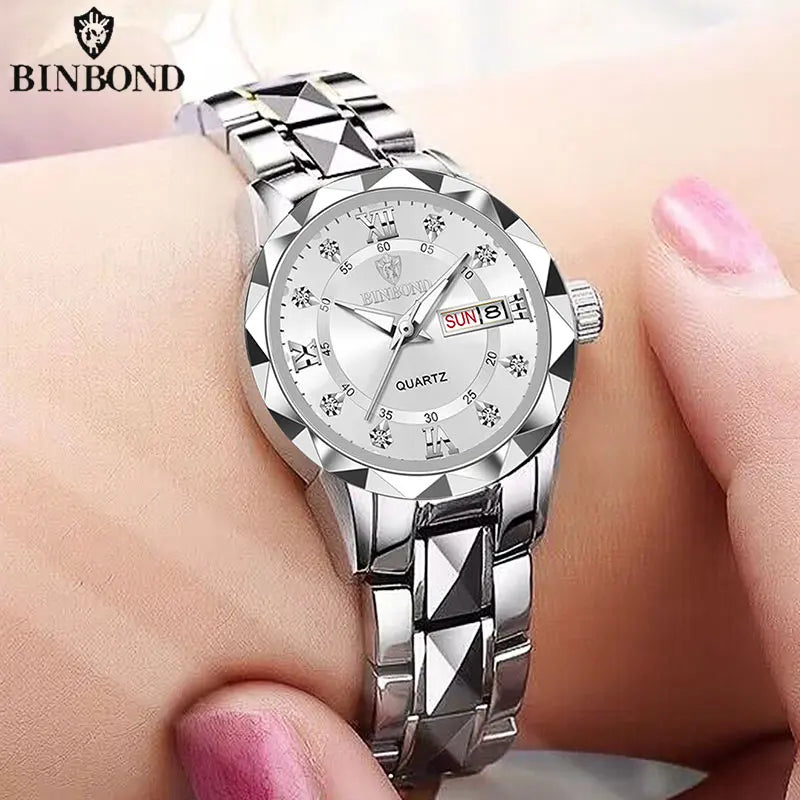 BINBONG Women Watches Luxury Fashion Ladies Quartz Watch Waterproof Luminous Date Stainless Stain Wristwatch Girlfriend Gift