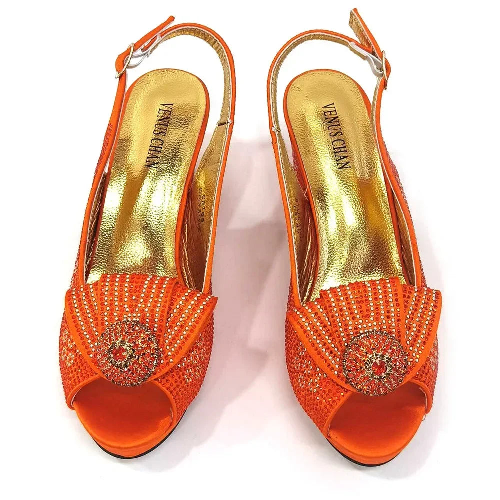 Venus Chan 2024 Italian Shoes And Bag Sets For Evening Party With Stones Italian Satin cloth  Rhinestone bow Handbags Match Bags