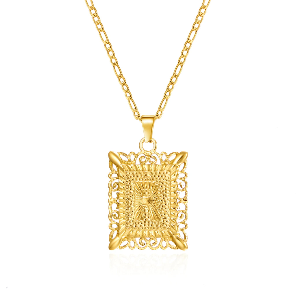 Stainless Steel Initial Letter Necklace For Women Men 2025 New Stylish Square Pendant Necklace Birthday Party Jewelry Gifts