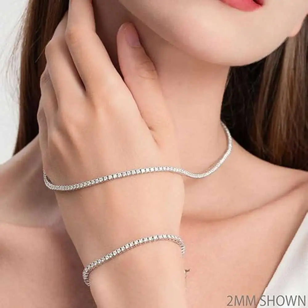 Nuoya 2MM to 4MM Width Moissanite Tennis Chain Necklace For Men Women VVS1 Clarity 16" To 20" Classic Wedding Gift