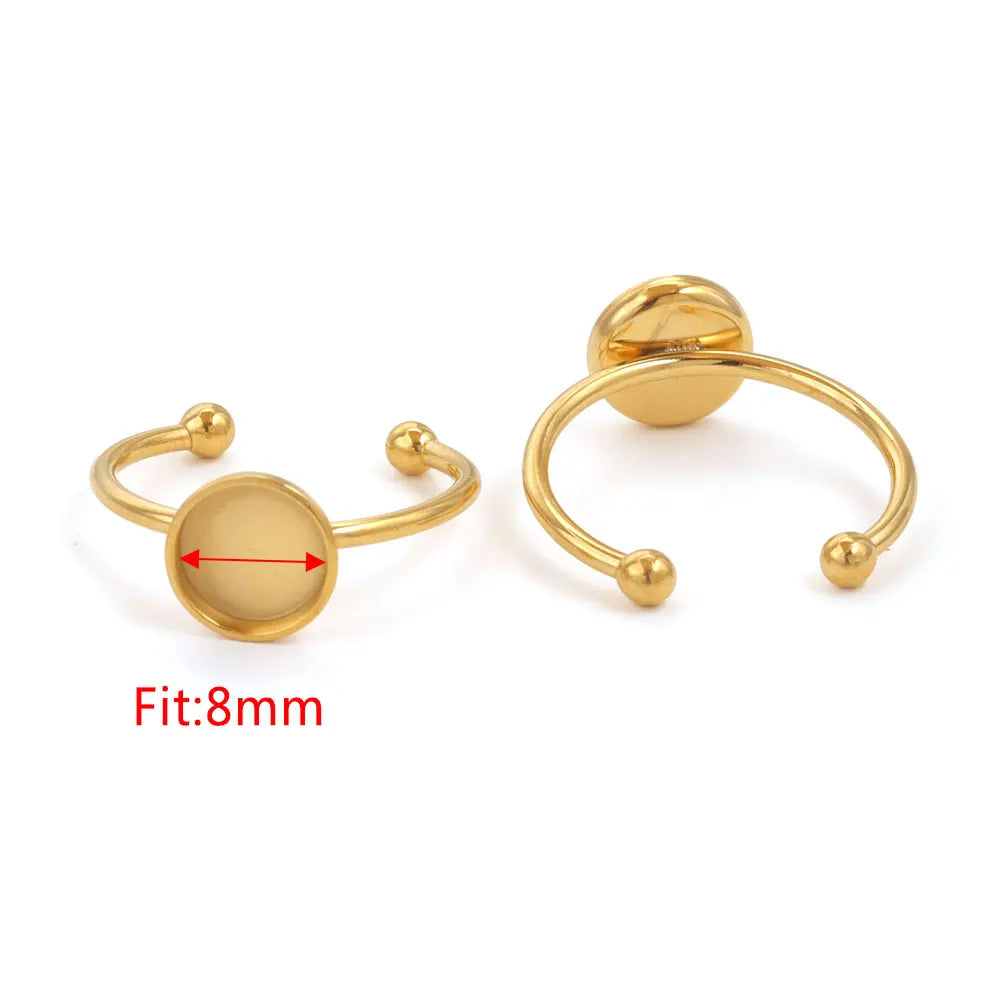 10pcs Adjustable Stainless Steel Open Ring Settings Blank Base Bezel Cabochons Rings For Jewelry Making DIY Finger Ring Blank