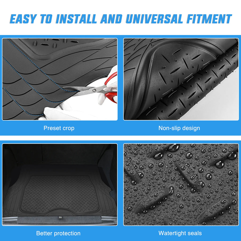 Nilight Rubber Cargo Mats for Cars Trucks SUVs, Universal Trim to Fit for Most Vehicles, All Weather Protection Heavy Duty Cargo Liners