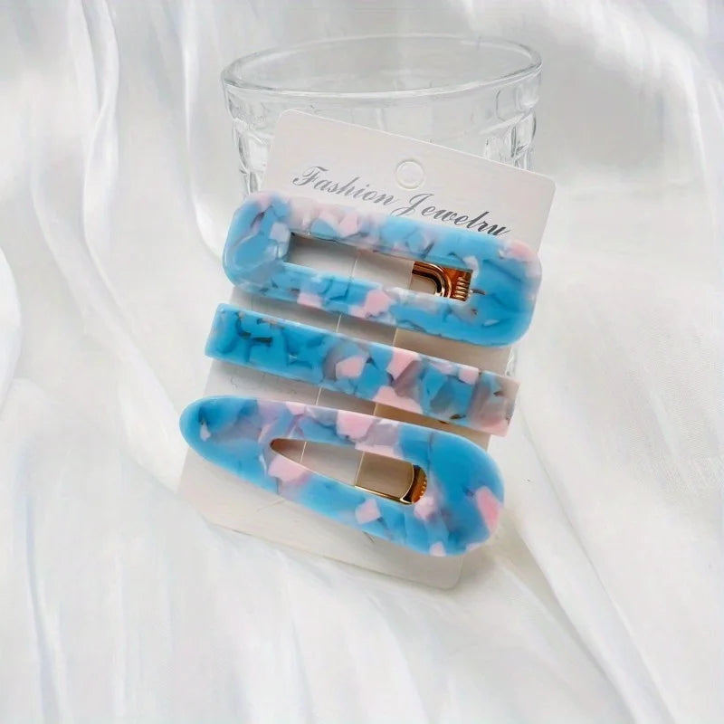 3pcs/set Acetate Hollow Water Drop Long Strip Hairpin Simple Duck Beak Clip Broken Hair Leopard Hair Clip Geometric Hairpin