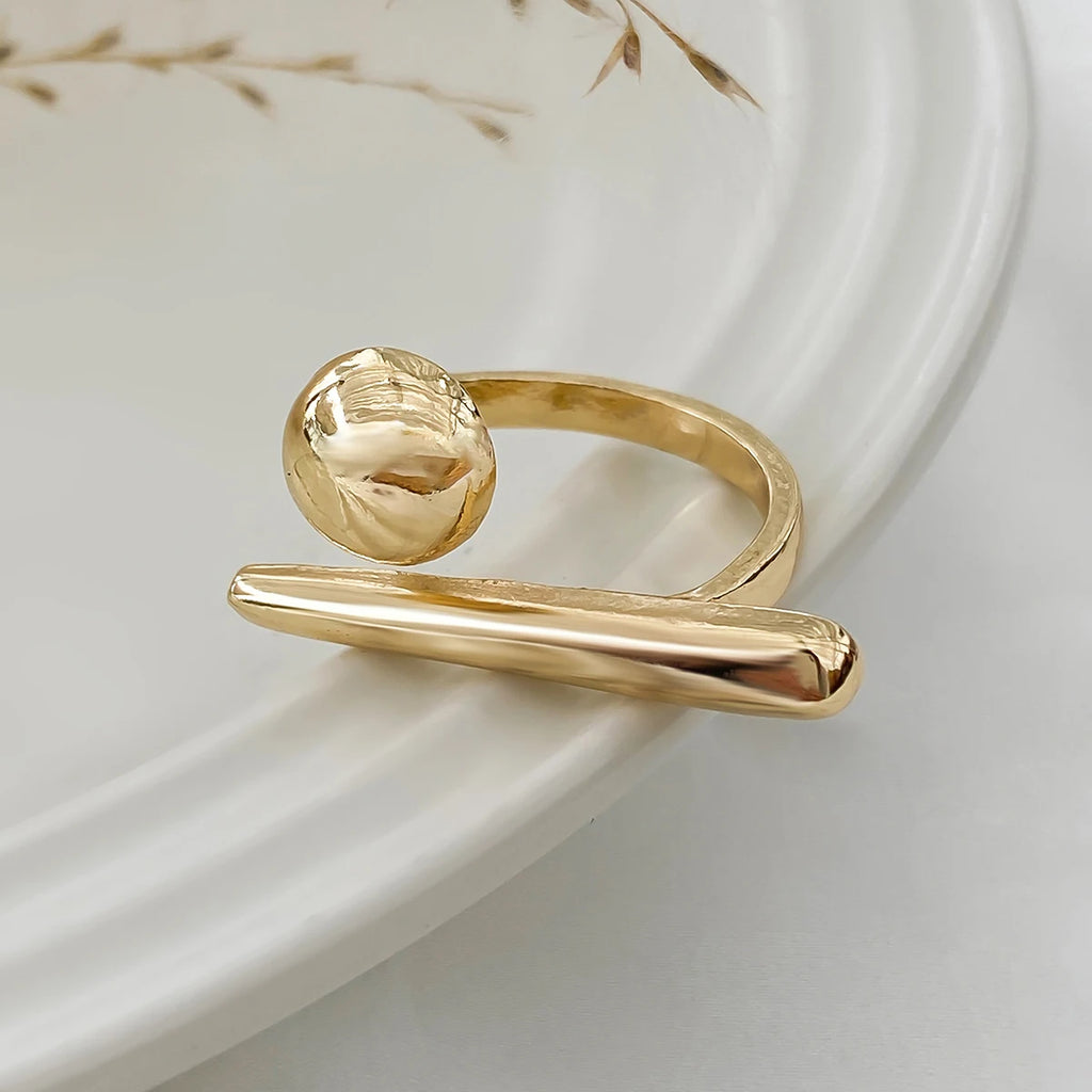 Creative Irregular Geometric Tiny Ball Open Ring for Women Wedding Punk Gold Color Adjustable Finger Ring Couple Accessories New
