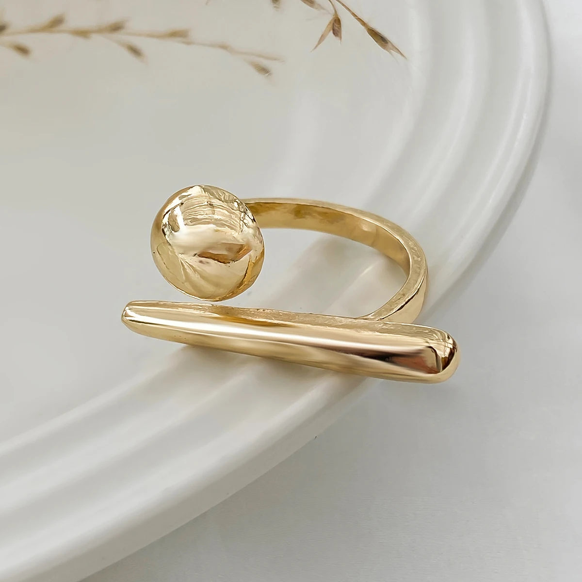 Creative Irregular Geometric Tiny Ball Open Ring for Women Wedding Punk Gold Color Adjustable Finger Ring Couple Accessories New