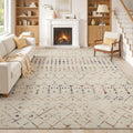 Large Indoor Area Rug, Soft Velvet Low Pile with Non-Slip Dotted Backing, Machine Washable Cream Tribal Geometric Accent Rug for Living Room, Bedroom, Entryway and Dining Spaces
