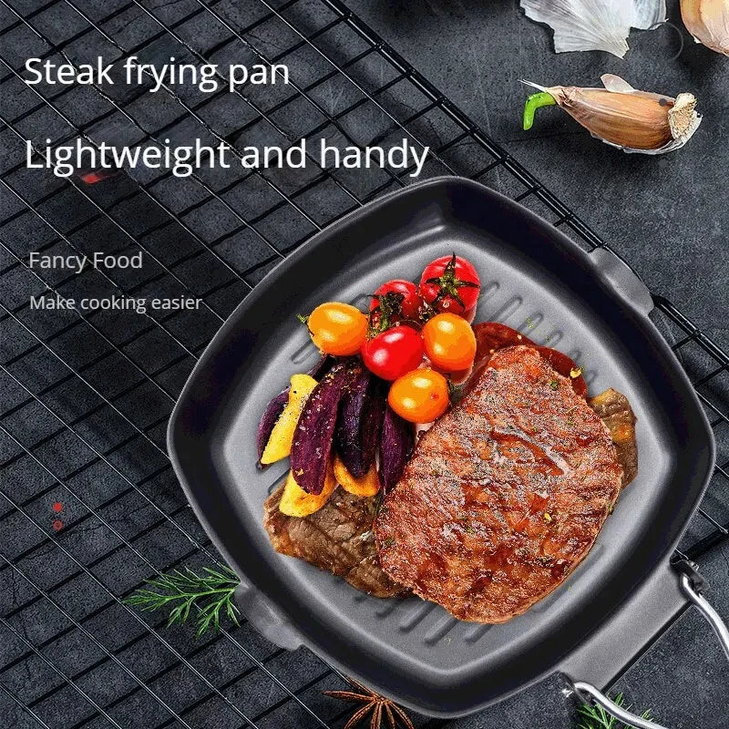 Foldable Portable Outdoor Grill Pan - Anti-Scald Wooden Handle, Double-Sided Steak Pan for Picnic, No Lid