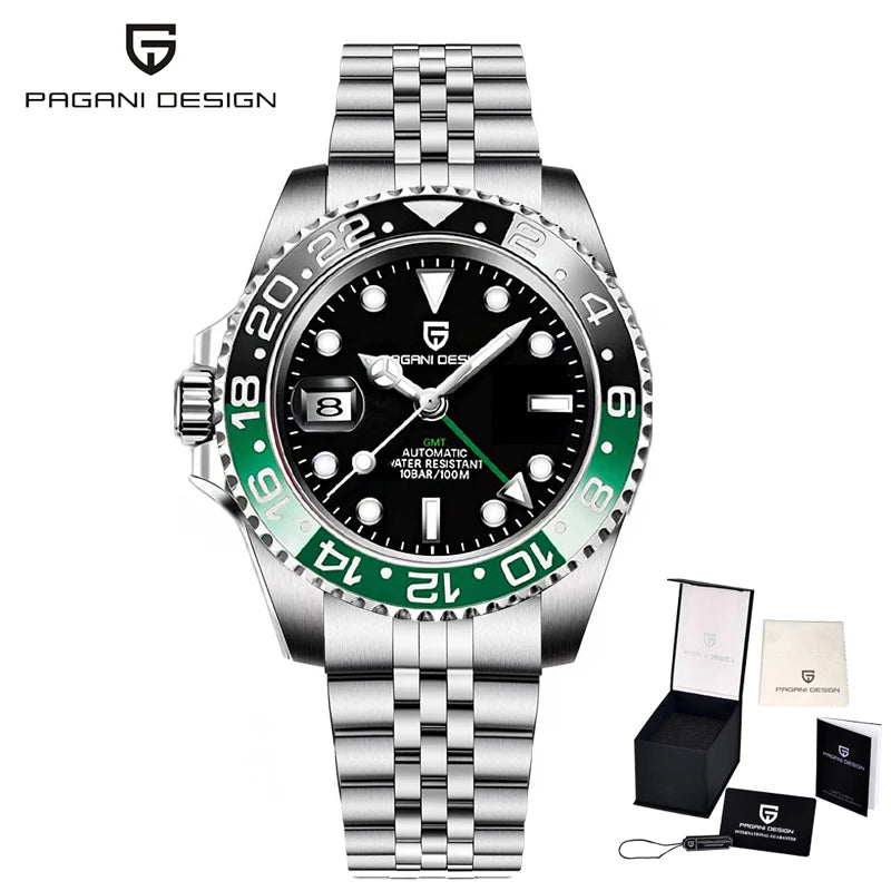 PAGANI DESIGN PD-1662 Luxury GMT Men Mechanical Wristwatch Sapphire Glass Stainless Steel 100M Waterproof Automatic Watches