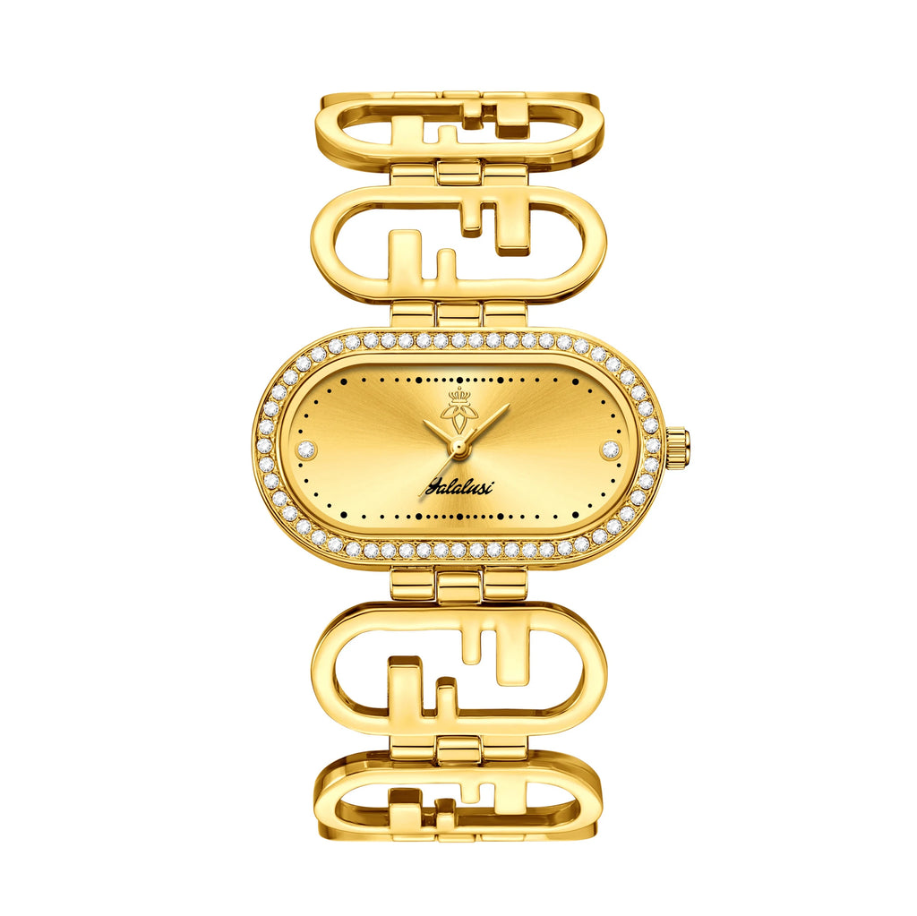 YaLaLuSi Vintage-Style Oval Diamond-Set Ladies’ Watch; Affordable Luxury Skeletonised Bracelet Quartz Ladies’ Watch Reloj