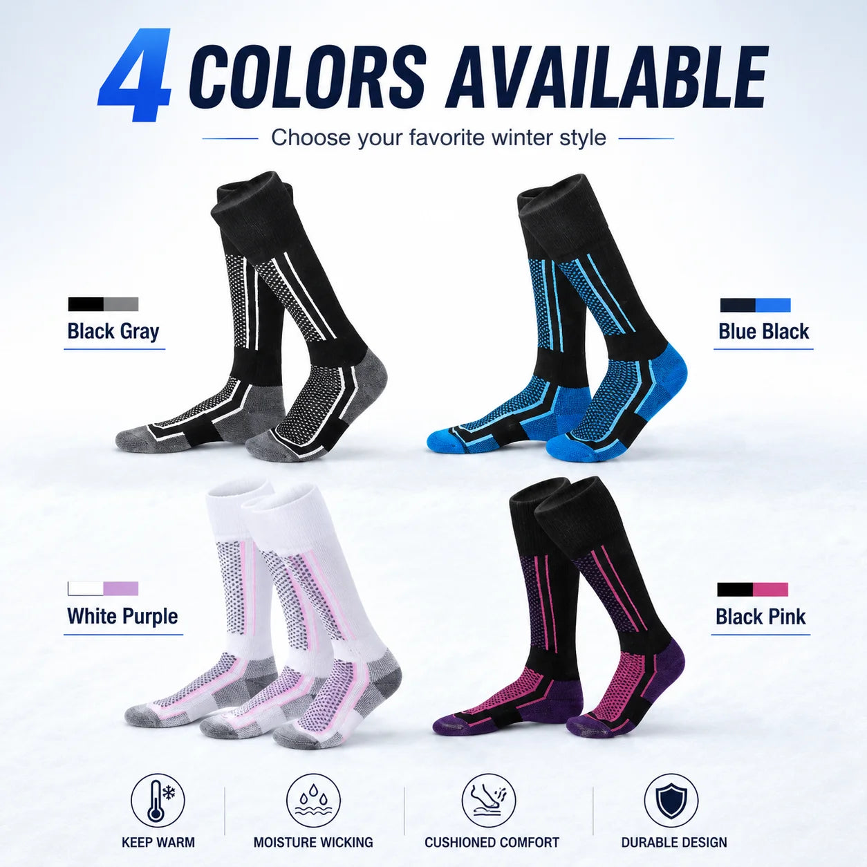 Winter Thermal Compression Ski Socks Over The Calf Warm Breathable Cushioned Sports Socks for Hiking Running Skiing Snowboarding