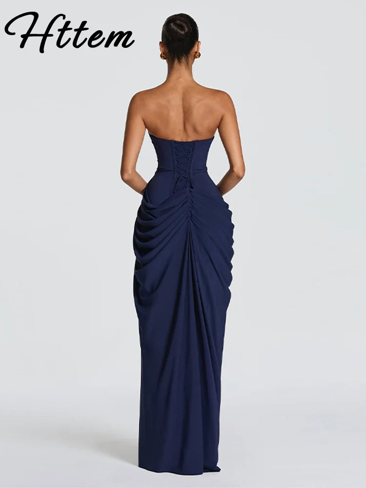 Sexy Pleated Crop Top Long Dress Women Solid Sleeveless Backless High Split Party Dresses Female 2026 Spring Summer Robe New