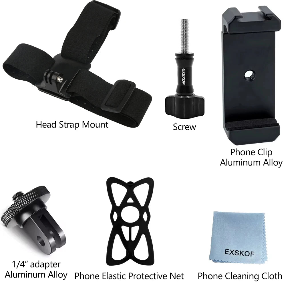 Accessories Kit Head & Chest Strap Mount Adjustable Phone for GoPro Insta360 DJI OSMO Nano SJCAM AKASO Action Camera Smartphones