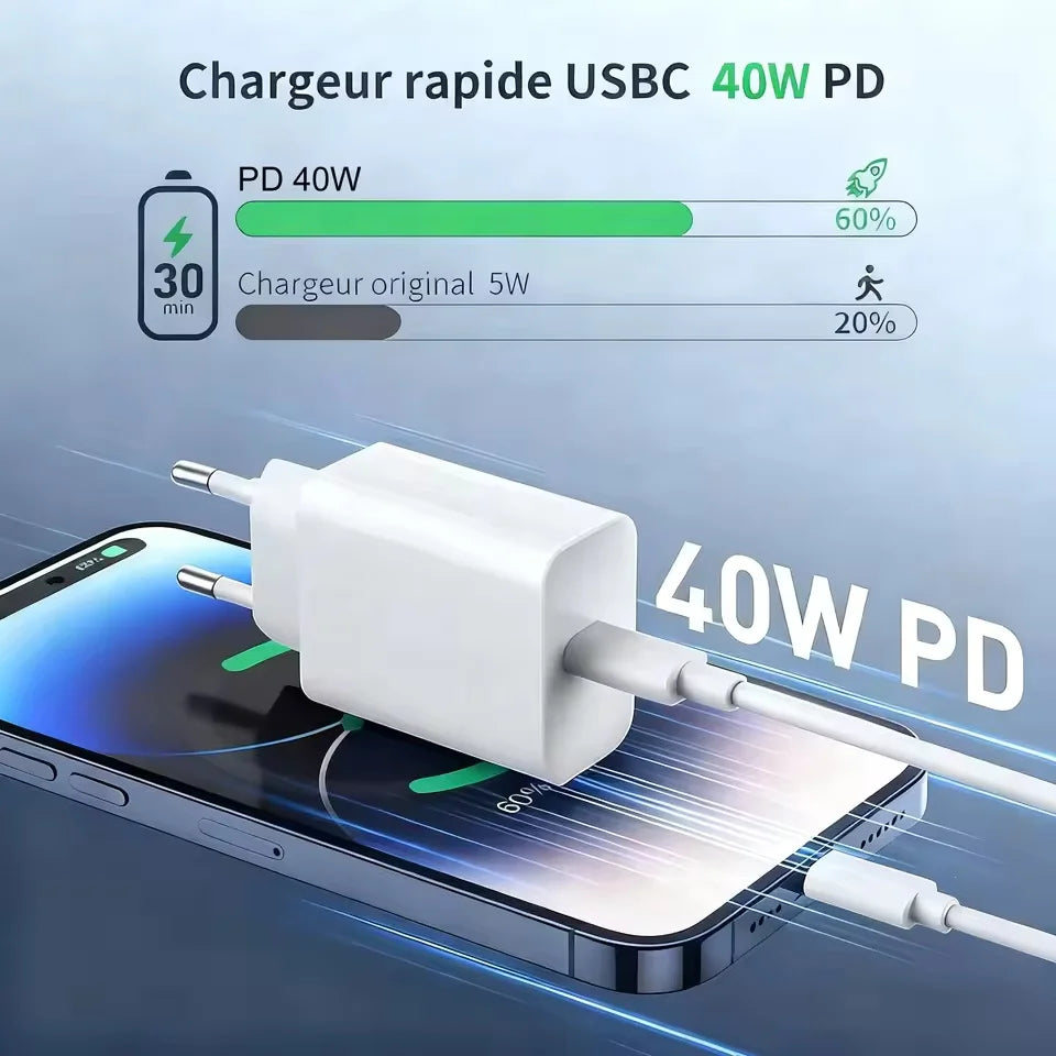 PD 40W Charger USB C Fast Charging Cable For iPhone 17 16 15 Pro Max Air Mini Type C Data line Quick Phone Charger Power Adapter