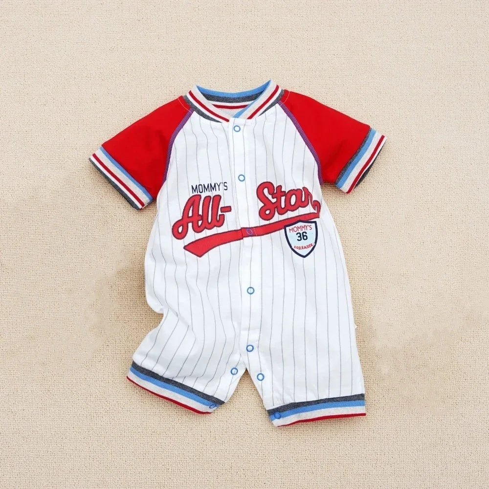 Summer Comfortable Baby Boy Jumpsuits 0 to 18 Months Rompers Boys Clothes Cotton Short Sleeve Bodysuit Sports Onesie Overalls