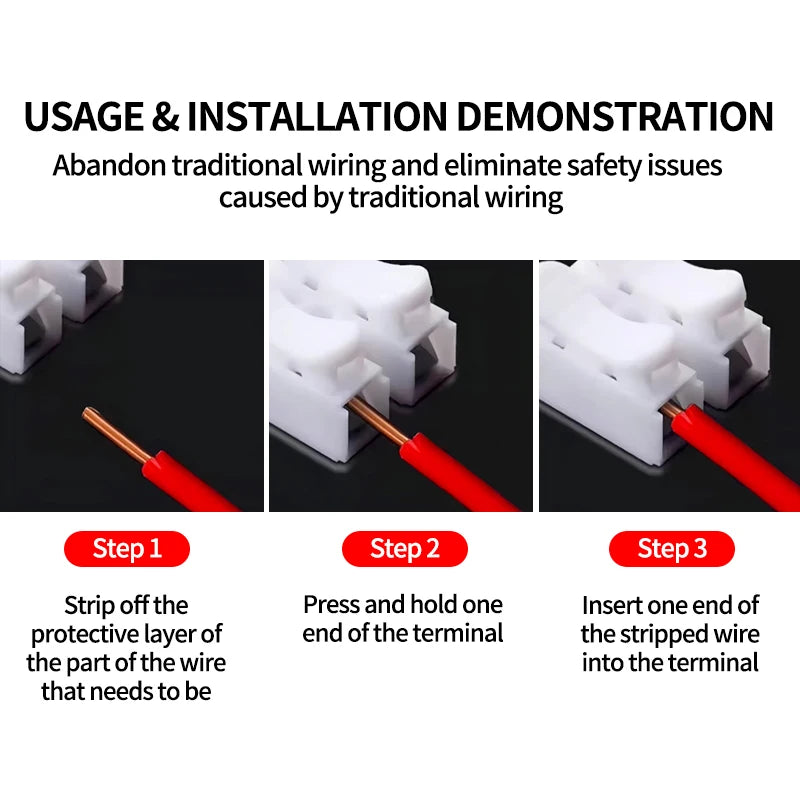 100PCS CH2 CH3 Quick Push Wire Cable Connector 2Pin 3Pin Spring Loaded Flame Retardant Cable Clamp Connection for Wiring