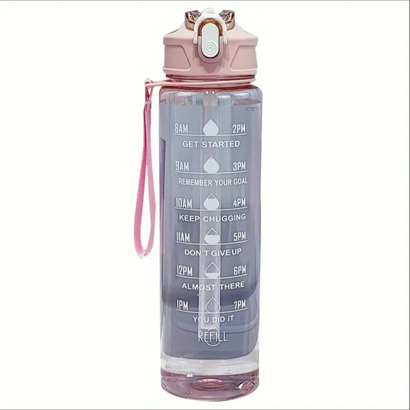 800ml/27oz Large Capacity Sports Water Bottle Leak Proof Plastic Drinking Cup With Time Scale Suitable For Travel Fitness Sports
