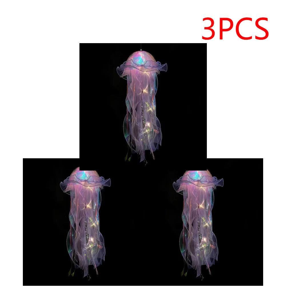 5PCS Jellyfish Bedroom Night Light Lamp Button Battery Hanging Atmosphere Decoration Lamp with Ribbon&Bead for Girl Bedroom 2024
