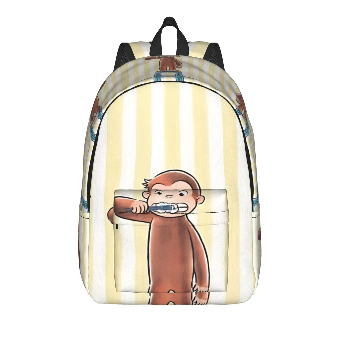 Curious George Swing Banana Stripe Backpack  Outdoor Style Backpacks Women High Quality Large School Bags Streetwear Rucksack