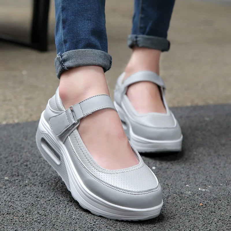 Air-Cushion Nurse Shoes, Women's Soft-Soled, Breathable, Thick-Soled, Non-Slip, Non-Tiring Feet, Work White Shoes, One-Step Flat