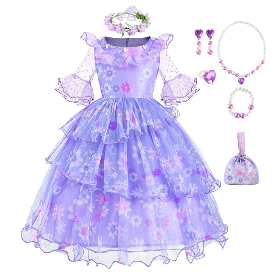 Encanto Costumes Cosplay Princess Dress Isabella Charm for Girls Carnival Christmas Birthday Party Mirabel Dress