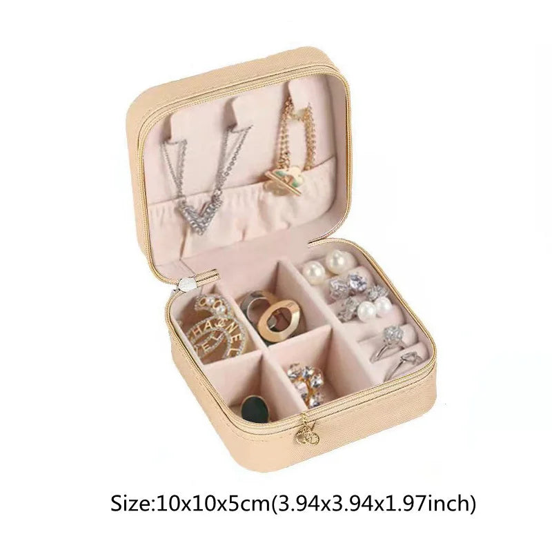Solid Color PU Leather Material Jewelry Storage Box Travel Earrings Necklace Ring Organizer Case For Travel
