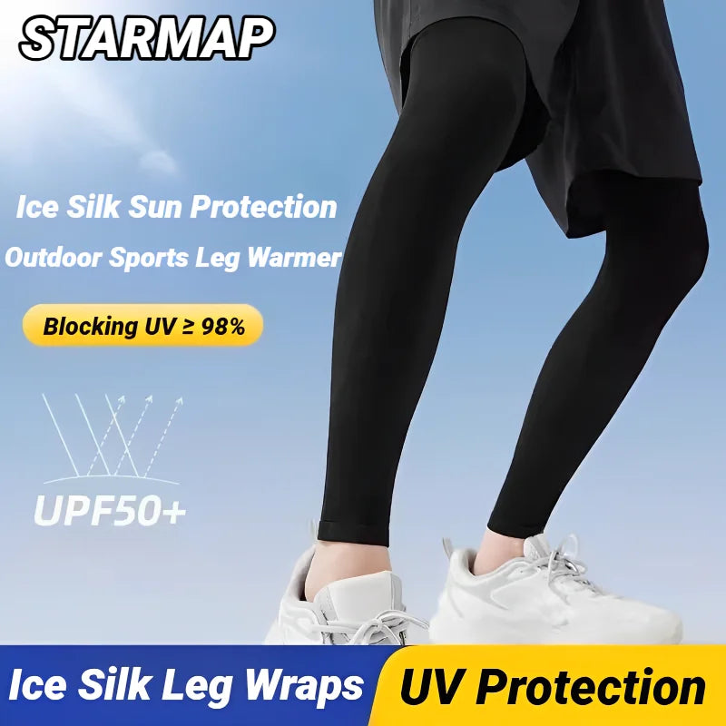 2PC Summer Running Cycling Legs Sleeve Ice Silk Protection Compression Non-Slip Leg Warmer Cooling Sport Gear Sunscreen Leggings