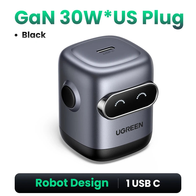 【US Plug】UGREEN 65W 30W GaN Charger Robot Design QC4.0 3.0 PPS for iPhone 18 17 16 Pro Macbook Laptops Tablet PD3.0 Fast Charg