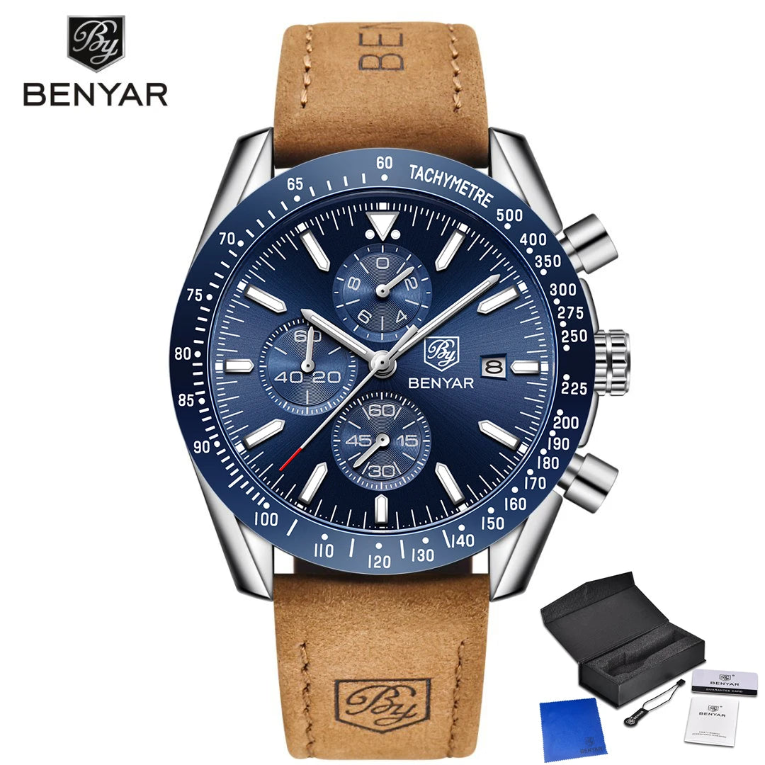 BENYAR Men Watches Brand Luxury Silicone Strap Waterproof Sport Quartz Chronograph Military Watch Men Clock Relogio Masculino