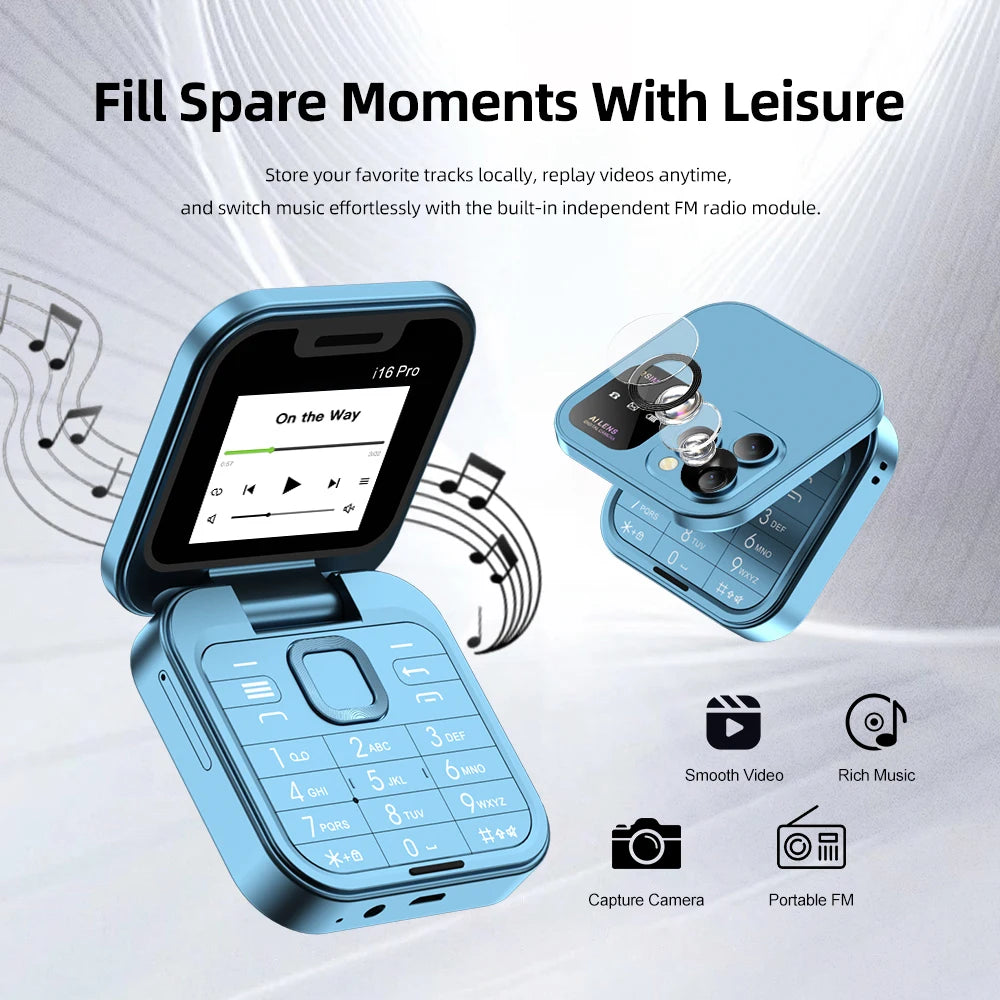 SERVO I16 PRO Foldable Flip Pocket Phone 1.77'' Screen Dual SIM Magic Voice Speed Dial FM Radio 3.5mm Audio Jack Mini Cellphone