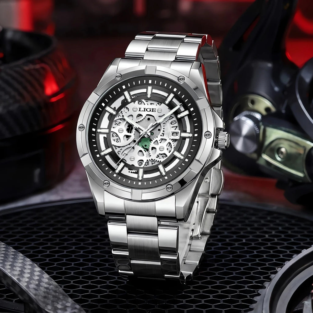 LIGE Business Men's Watches Waterproof Calendar Luminous Fashion Quartz Watch For Man Stainless Steel Male Clock Reloj Hombre
