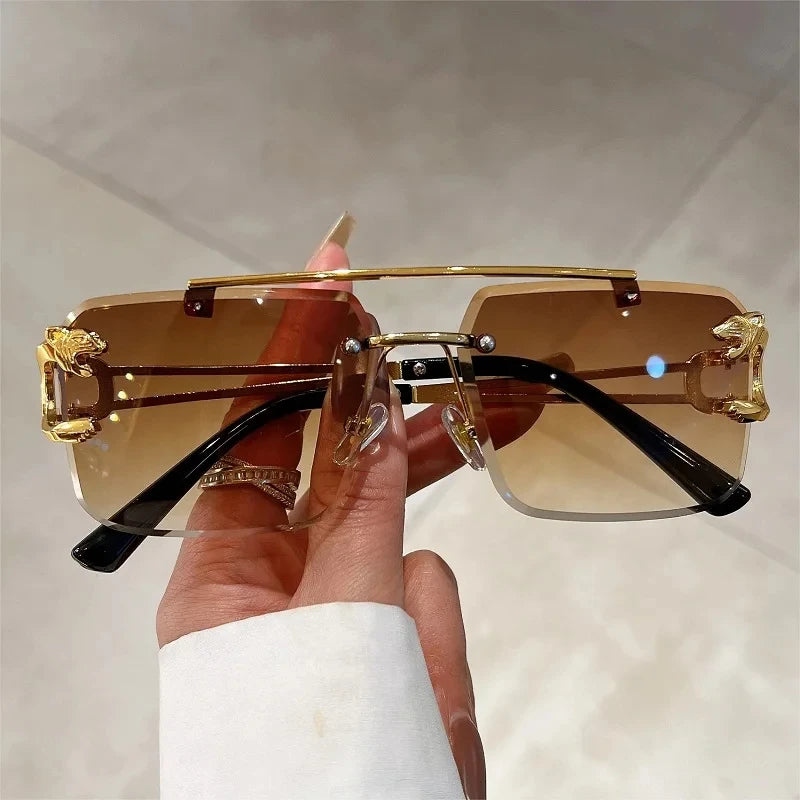 1pcs Retro Frameless MEN'S AND WOMEN'S Sunglasses, Fashionable, Nickel Double-layer, UV400