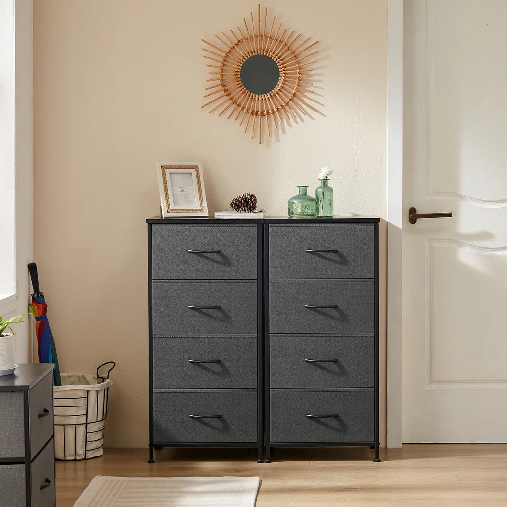 JHK Dresser For Bedroom With 4 Fabric Drawers Nightstand Wardrobe Steel Frame Closet For Clothes Storage Cabinet Of Furniture