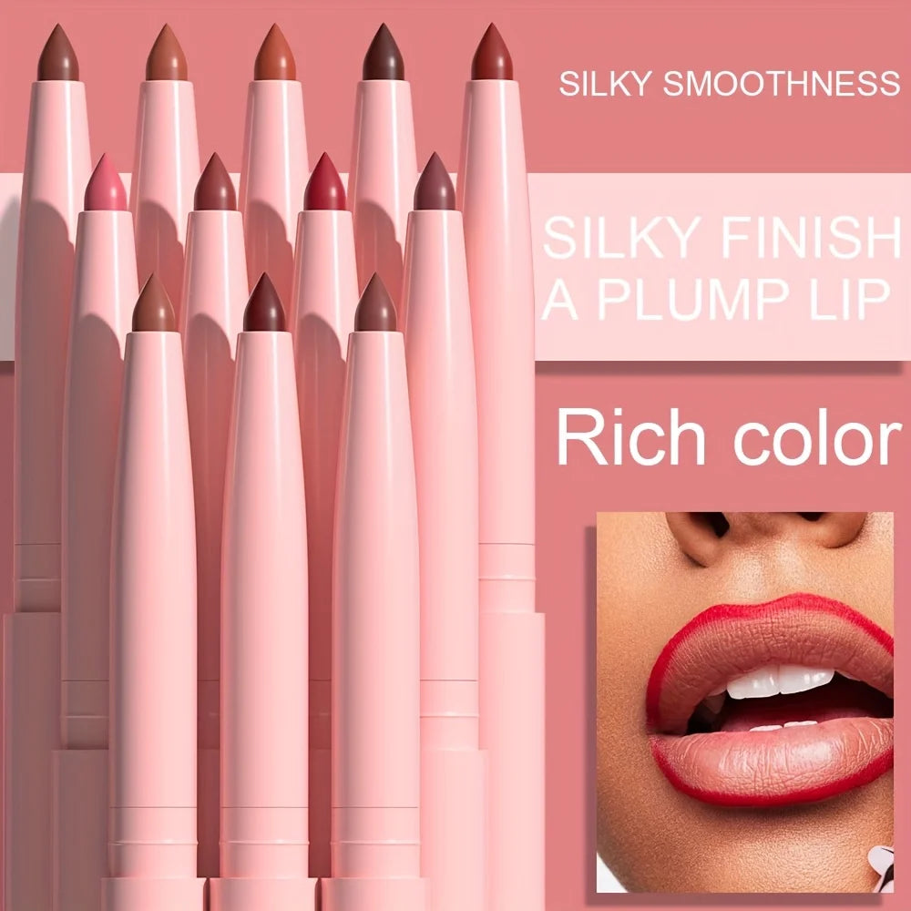 12PCS Matte Lipliner Waterproof, Durable, Easy To Color, Not Easy To Take Off Makeup, Lip Makeup Suitable For Girls' Holiday Gif