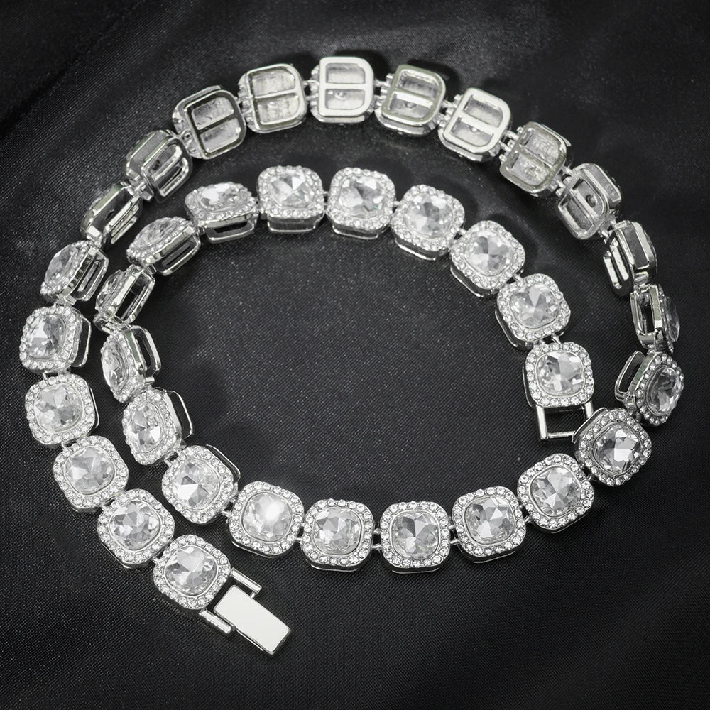 Luxury Paved Crystal Heart 13mm Cuban Link Chain Necklace for Women Hip Hop Iced Out Round Square Tennis Chain Bracelet Jewelry