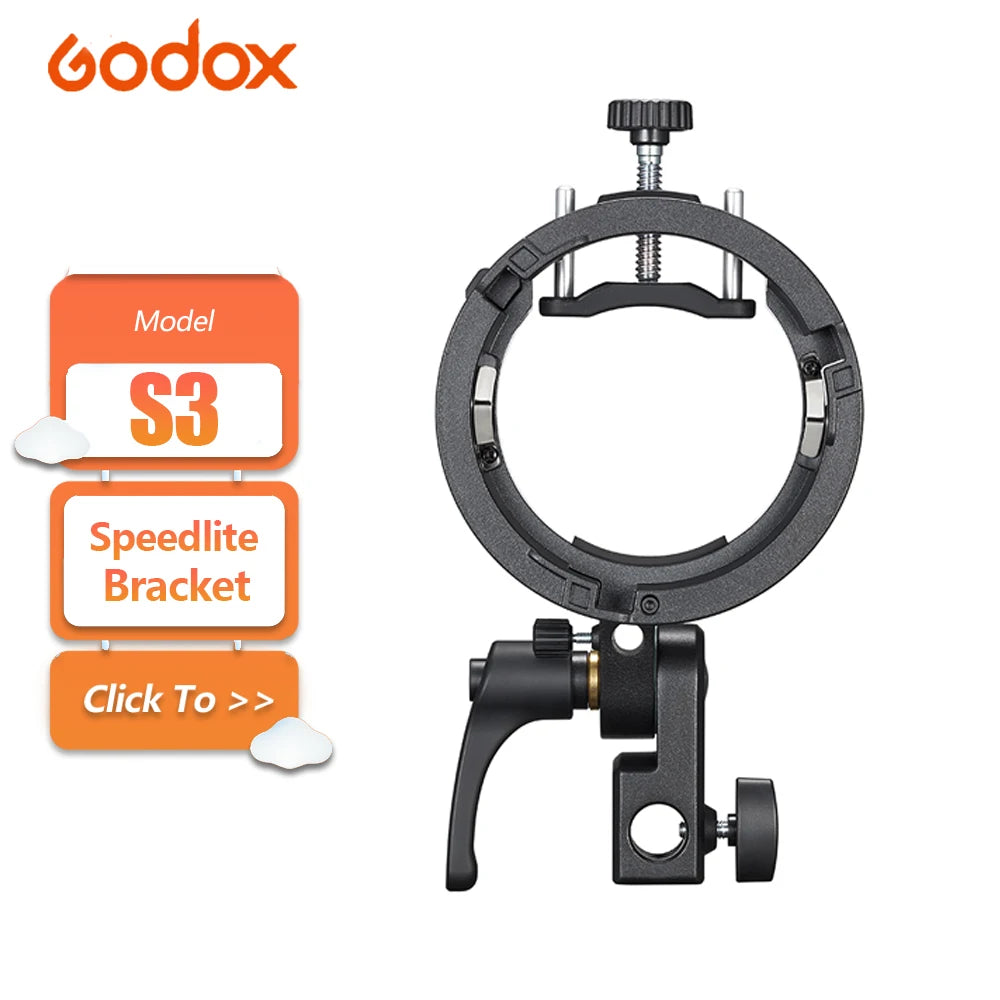 Godox S3 Speedlite Bracket with Bowens Mount for On-camera Flash V100 V860 AD200Pro II Accessories