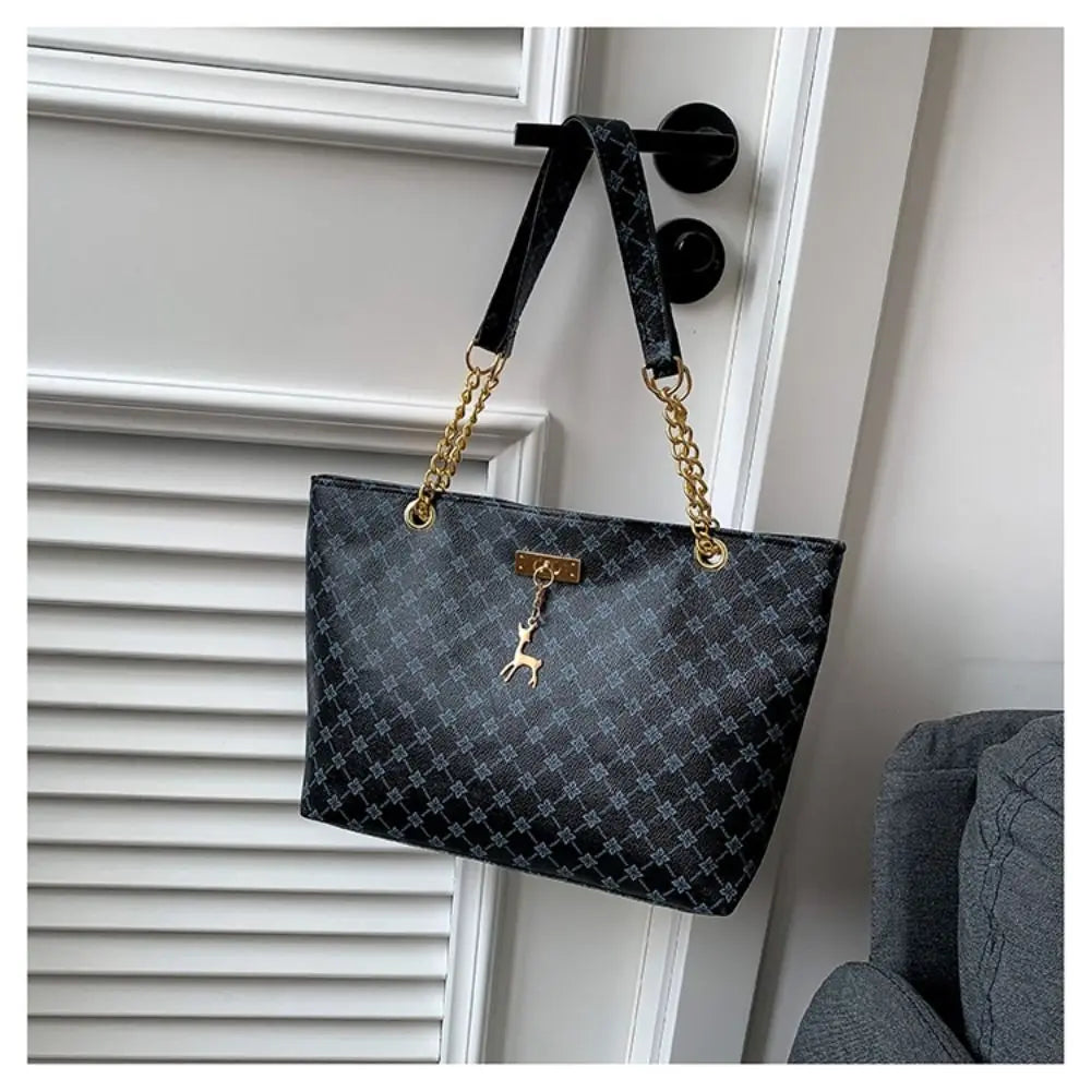 Durable PU Leather Shoulder Bags Large Capacity Printing Shopping Bag Handbags Women