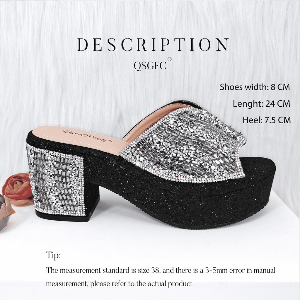 QSGFC Italian Design Fashion Crystal Fish Mouth High Heels Elegant, Exquisite, And Mature Women's Sandals And Square Bag Set